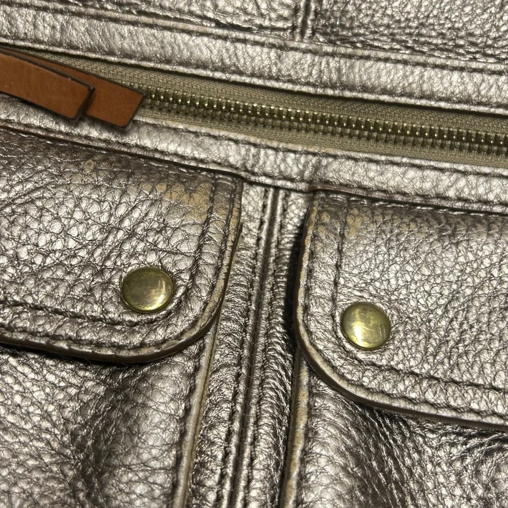 Fossil Crossbody Bag Metallic Bronze Gold Leather Womens Medium Multi-Pocket